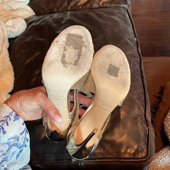 Jimmy Choo Gold Crystal Embellished Heels - Picture 5 of 6